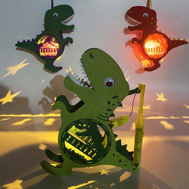 5折)中秋节灯笼儿童卡通恐龙纸幼儿园diy手工材料手提小花灯学生礼物
