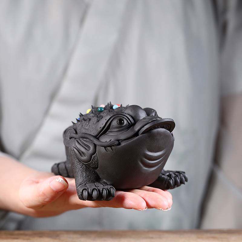 宜兴紫砂茶宠金蟾紫砂功夫茶具茶盘精品招财摆件七星彩珠灵气金蟾