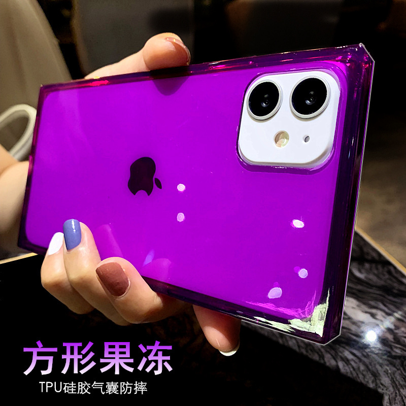 网红果冻色适用于苹果11手机壳iphonexmax保护套方形7plus紫色8直边12