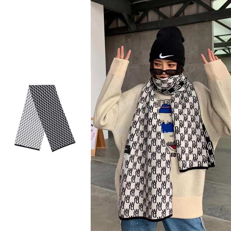 we11done围脖女冬季羊毛针织双面logo字母welldone围巾羊绒小众潮