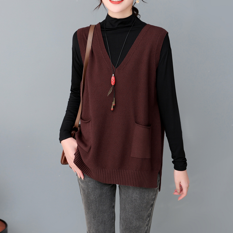 针织马甲女士春秋新款v领大码宽松坎肩外穿套头马甲休闲毛衣背心