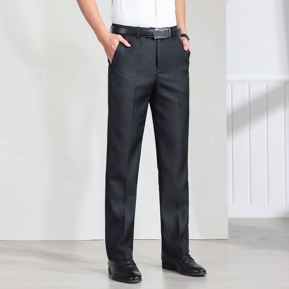 灰色商务西裤男春秋款休闲男士阔腿宽松直筒弹力免烫中年男人裤子