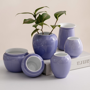 蜀门新中式紫色陶瓷装饰绿植铜钱草花瓶水培客厅插花摆件小花器