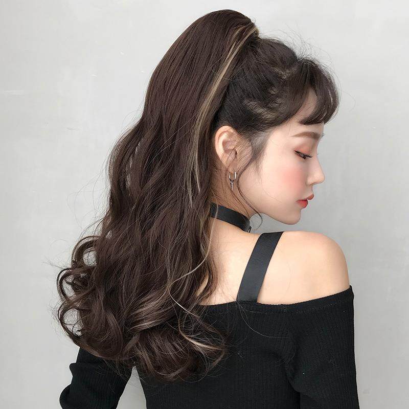 双面伊人马尾假发女长卷发假辫子网红蓬松高马尾长发挑染假马尾辫