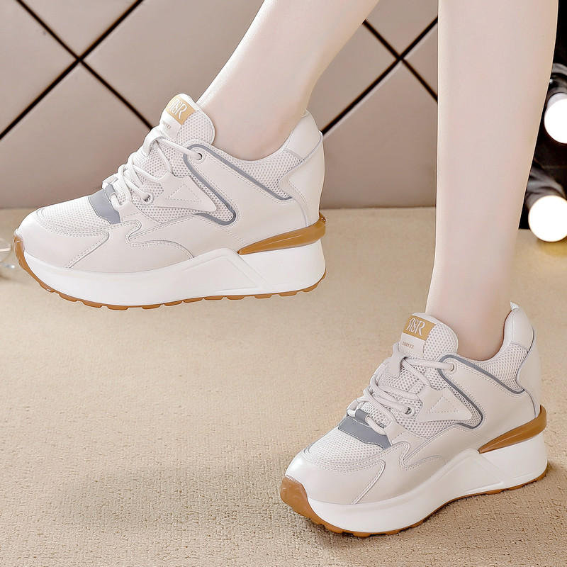 内增高运动鞋女秋季2022新款厚底百搭休闲运动旅游小白鞋子女加绒