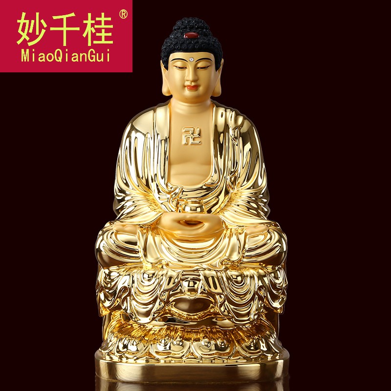 妙千桂26cm释迦佛纯铜鎏金如来释迦牟尼佛佛像居家用供奉佛祖摆