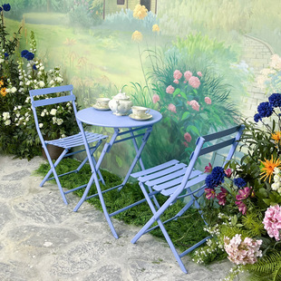 庭院咖啡桌铁艺户外桌椅阳台休闲室外可折叠椅子花园收折桌三件套