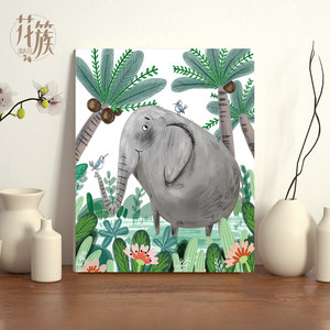 数字油画diy填充油彩挂画定制填色涂色解闷减压手工儿童卡通大象