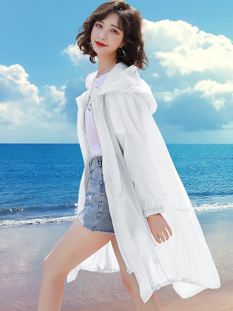 防晒服女 中长款 超薄 百搭_白色防晒衣女中长款2020新款夏超薄款百搭