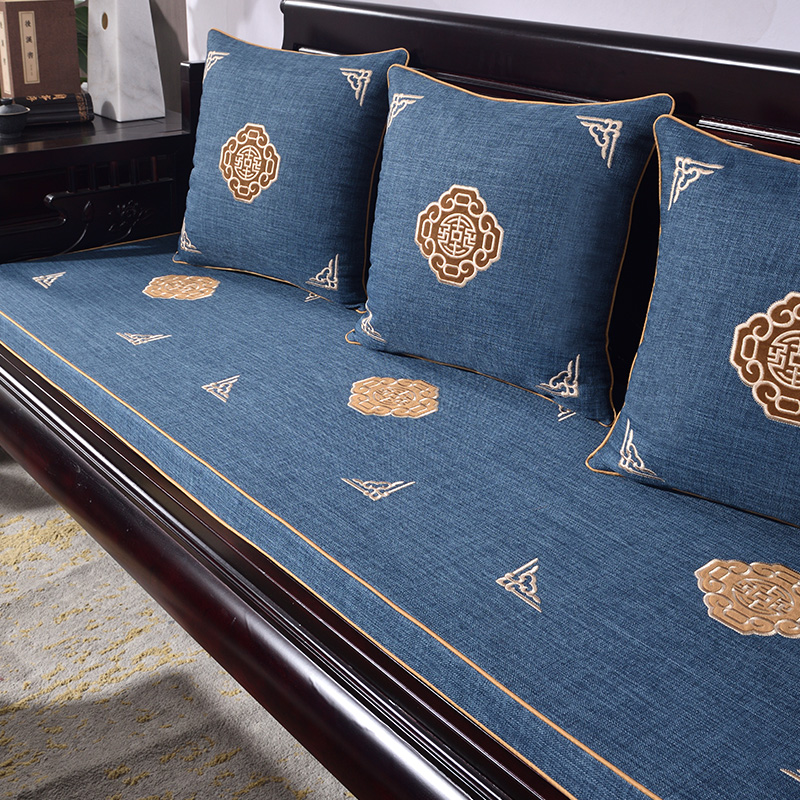 中式红木沙发垫海绵棉麻坐垫四季通用实木头防滑沙发坐垫可定制