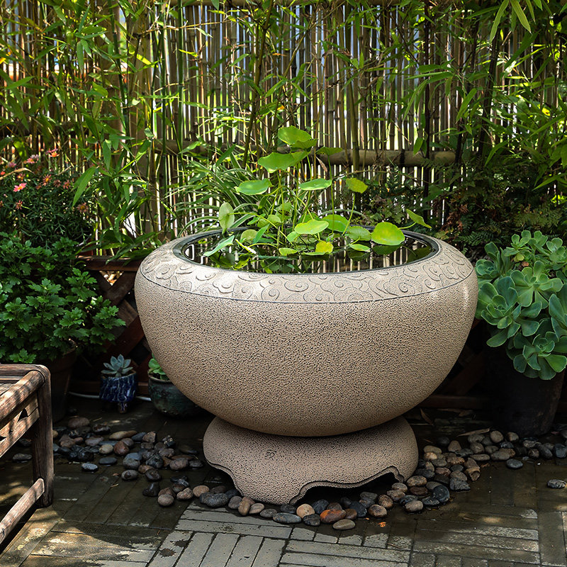 汉韵堂庭院花园布置户外庭院鱼缸露台顶楼石缸大型花盆造景大摆件