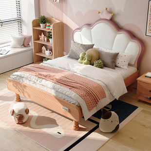 儿童床女孩皇冠公主床现代简约卧室双人床软包儿童房全实木单人床