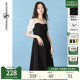 EF2024夏季新款设计感黑白拼接方领连衣裙法式气质时尚收腰小黑裙