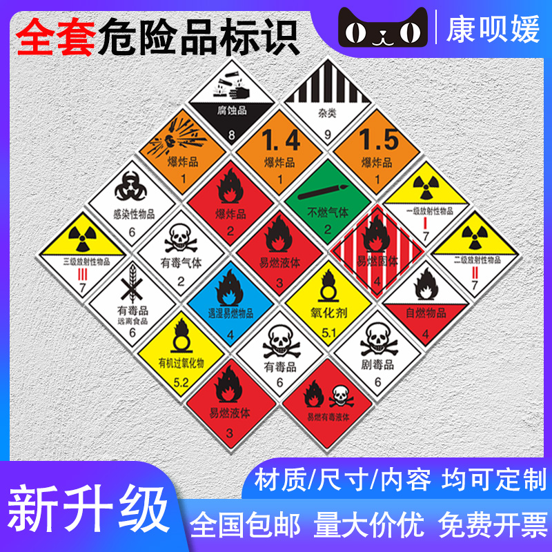 危险品标志牌化学实验室危化品有毒气体腐蚀性液体爆炸标签易燃易爆