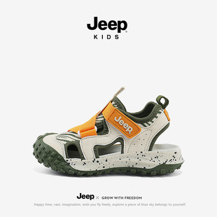 jeep儿童凉鞋软底防滑2024夏季新款网鞋夏款男孩镂空外穿男童鞋子