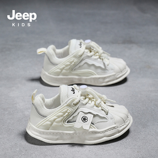 jeep儿童小白鞋男童女童鞋子2024春季新款网面透气跑步运动鞋夏季