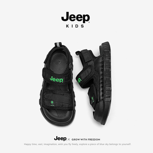 jeep儿童运动凉鞋夏季男童包头防滑沙滩鞋中大童2023新款夏款黑色