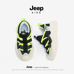 jeep男童鞋子网鞋夏款一脚蹬女童透气网面2024新款儿童夏季运动鞋