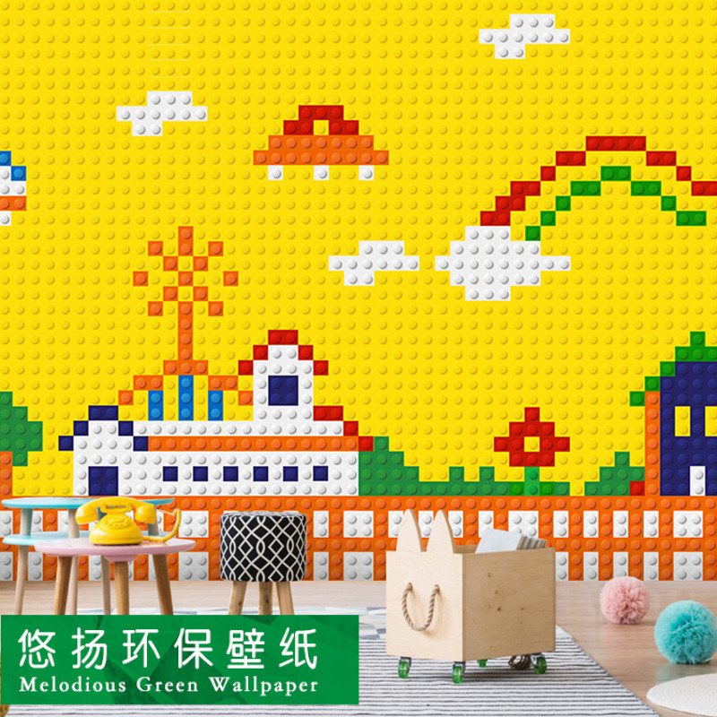 3d立体卡通乐高儿童房lego背景墙