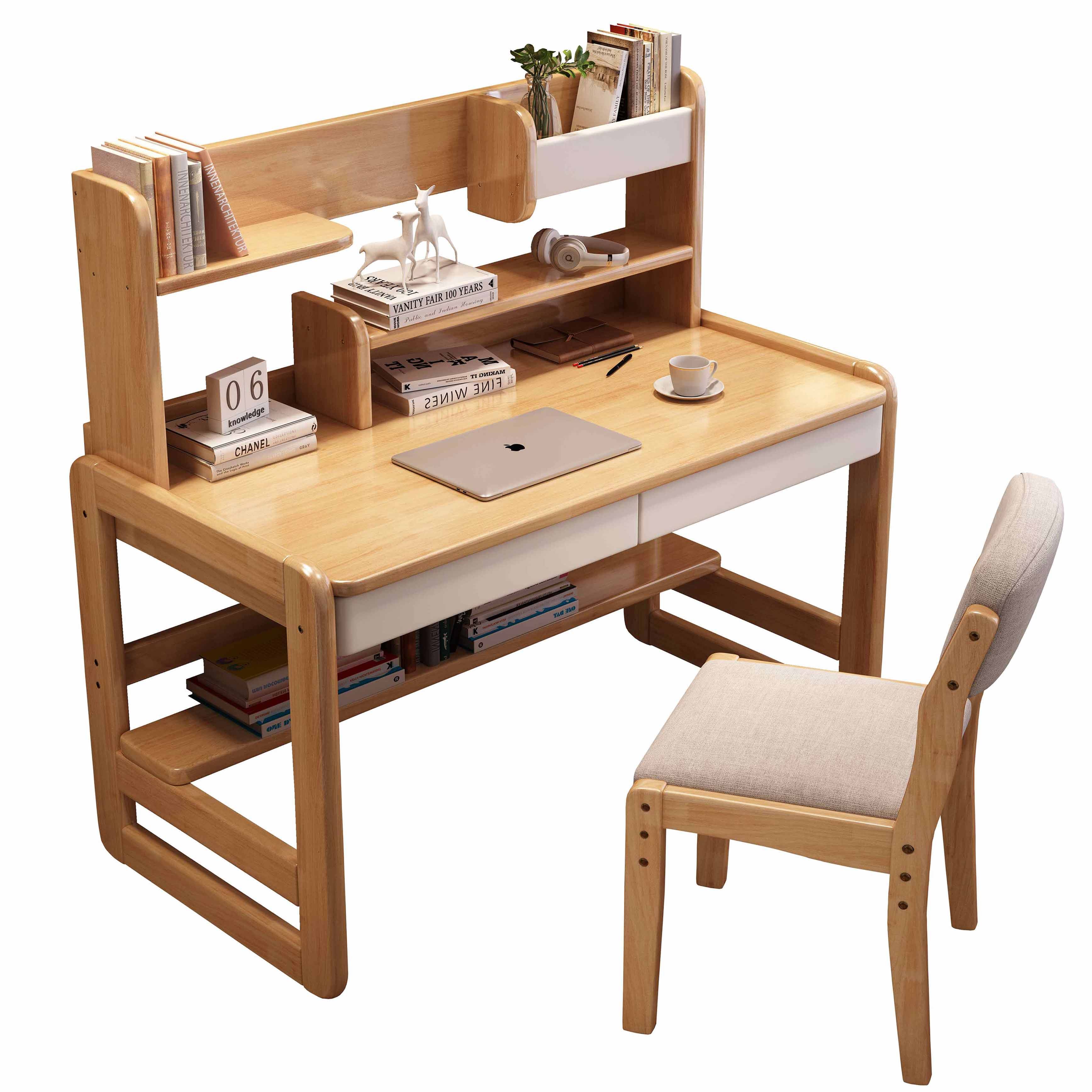 北欧实木书桌书架组合现代简约家用儿童小学生写字桌卧室电脑桌子