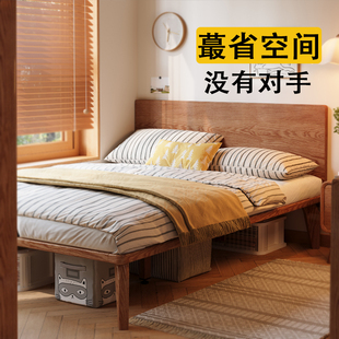 超薄床头齐边实木床小户型原木风高脚现代简约1.35米极窄单双人床