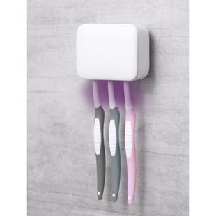 智能牙刷消毒器烘干免打孔电动紫外线收纳盒壁挂式牙杯置物架白色