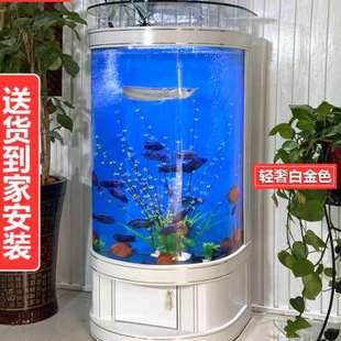 2021新款鱼缸客厅落地家用半圆形懒人免换水生态水族箱靠墙小型缸