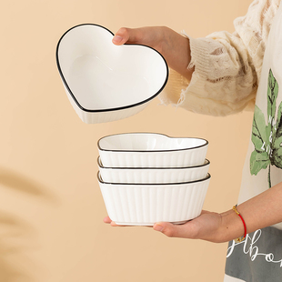 爱心碗家用2024新款高温釉下彩陶瓷北欧风面碗饭碗心形小汤碗餐具