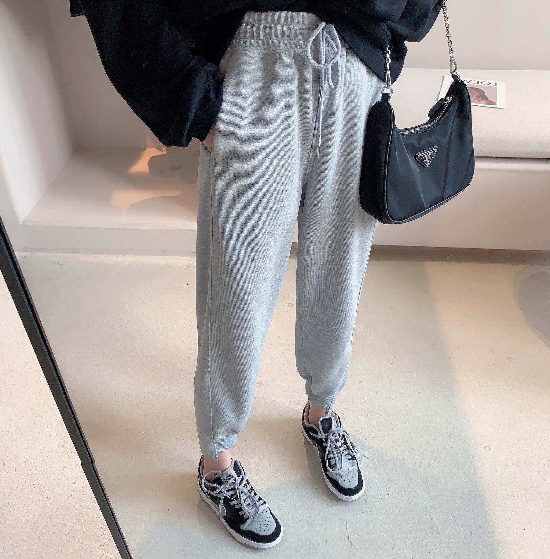 灰色运动裤女宽松束脚秋冬加厚优惠券爱比价妈妈