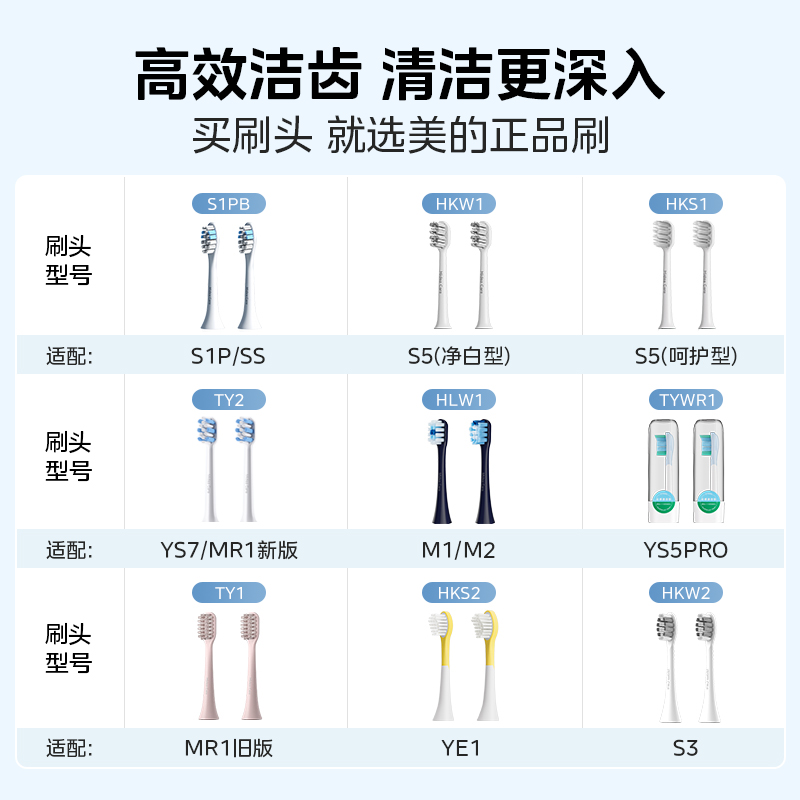 美的电动牙刷原装刷头3支/2支替换装适配S1P/M1/M2/SS/S2/S5
