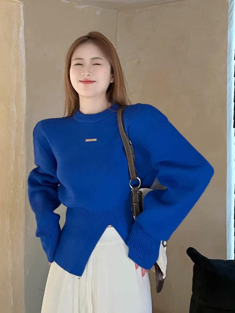 克莱茵克兰因蓝毛衣ins小众高级感亮色系上衣冬时尚搭配洋气高档