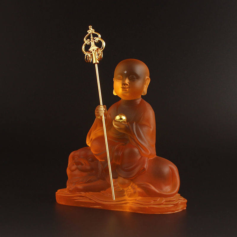 5童子地藏坐谛听坐骑小地藏王菩萨小佛像摆件仿琉璃平安车摆件车