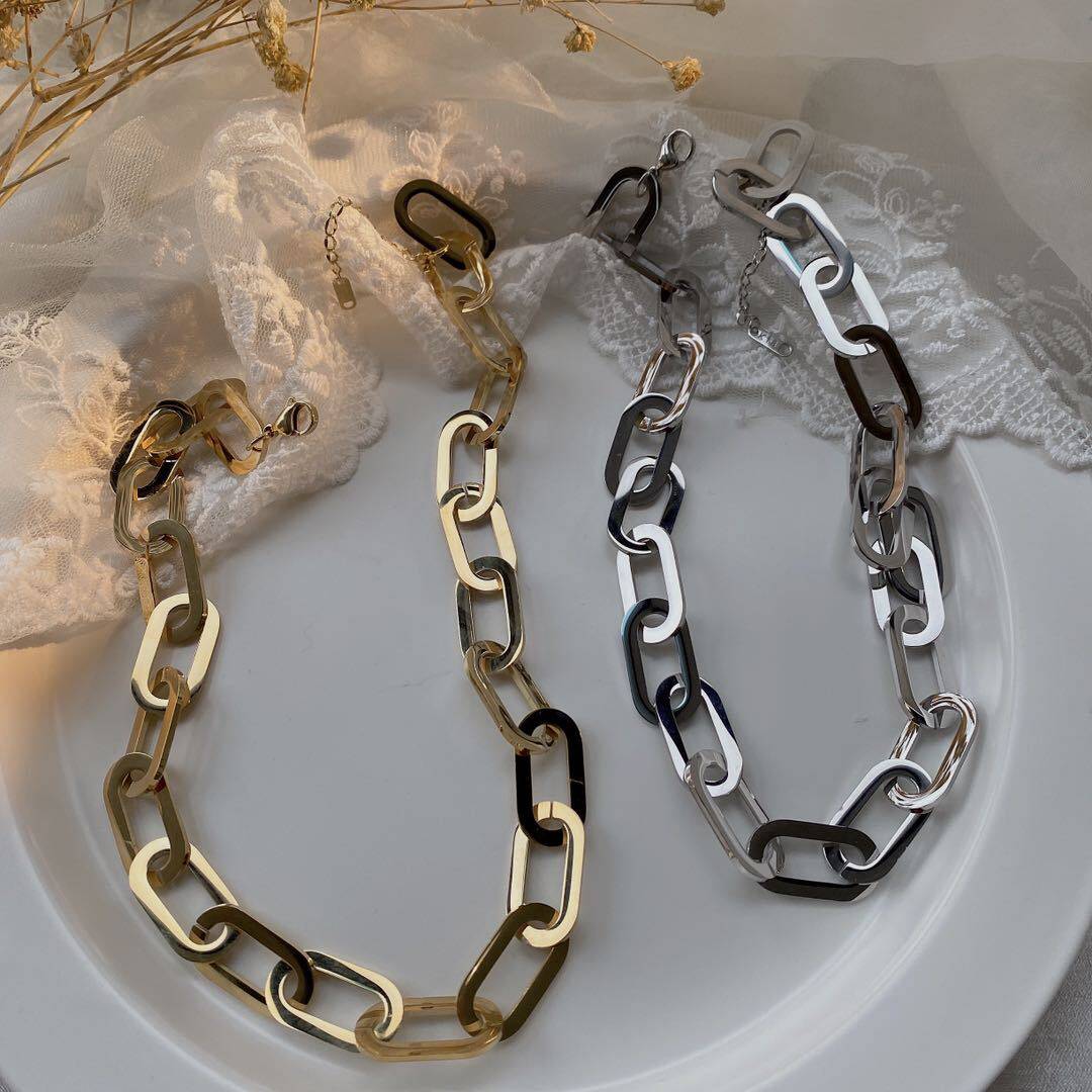 新款钛钢金属粗链条项链女锁骨链网红潮ins嘻哈不褪色卫衣链炸街