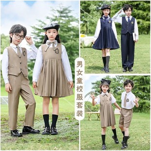 幼儿园园服毕业照夏季小学生校服套装夏天儿童合唱班服短袖英伦风