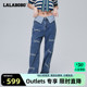 LALABOBO2024春季新款海军风字母刺绣直筒牛仔裤女|LBCA-WXZC35