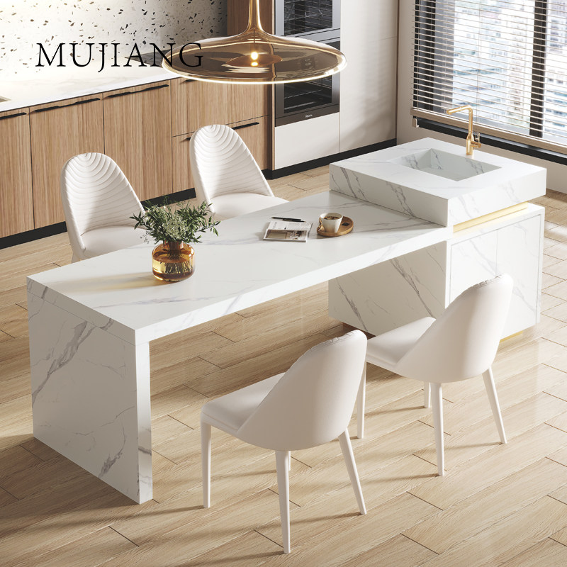 岩板岛台餐桌一体厨房小户型轻奢简约现代设计师家用餐厅桌椅组合