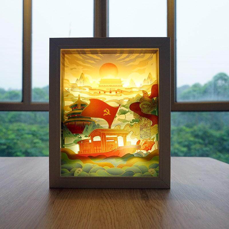 3d立体光影纸雕灯中国风创意剪影纸艺术手工小夜灯七夕情人节礼物