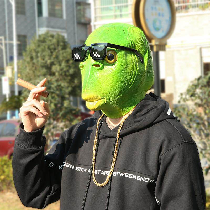 厂家现货抖音同款绿鱼头套美人鱼绿怪鱼面具绿头鱼怪动物搪胶头套