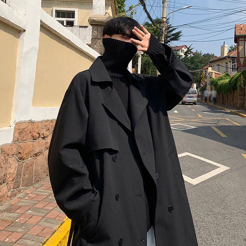 韩系风衣男中长款外套高级感轻熟风男装设计感小众毛呢大衣秋冬款