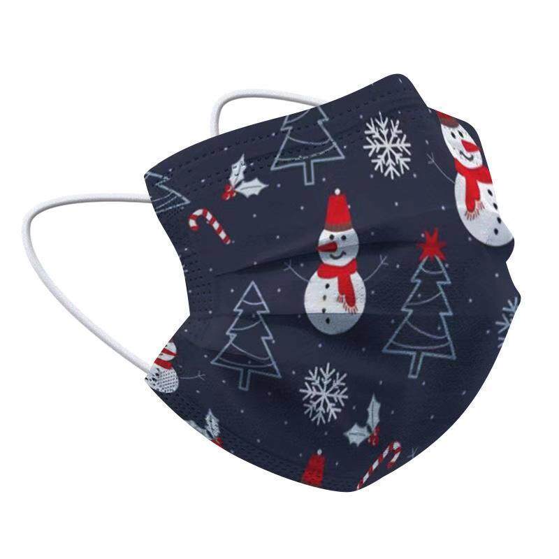 50只防尘时尚携带透气圣诞款儿童口罩大人圣诞雪人三层呼吸随身