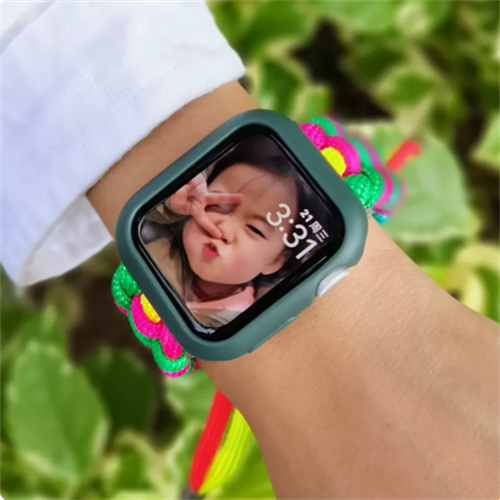 适用iwatch7/ultra2表带尼龙伞绳 apple watch6/5/4/8/9代se2表带运动透气创意S7苹果手表编织表带女男45mm49