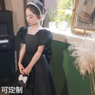 女童主持人礼服2024春季新款缎面钢琴小提琴演奏演出服生日公主裙