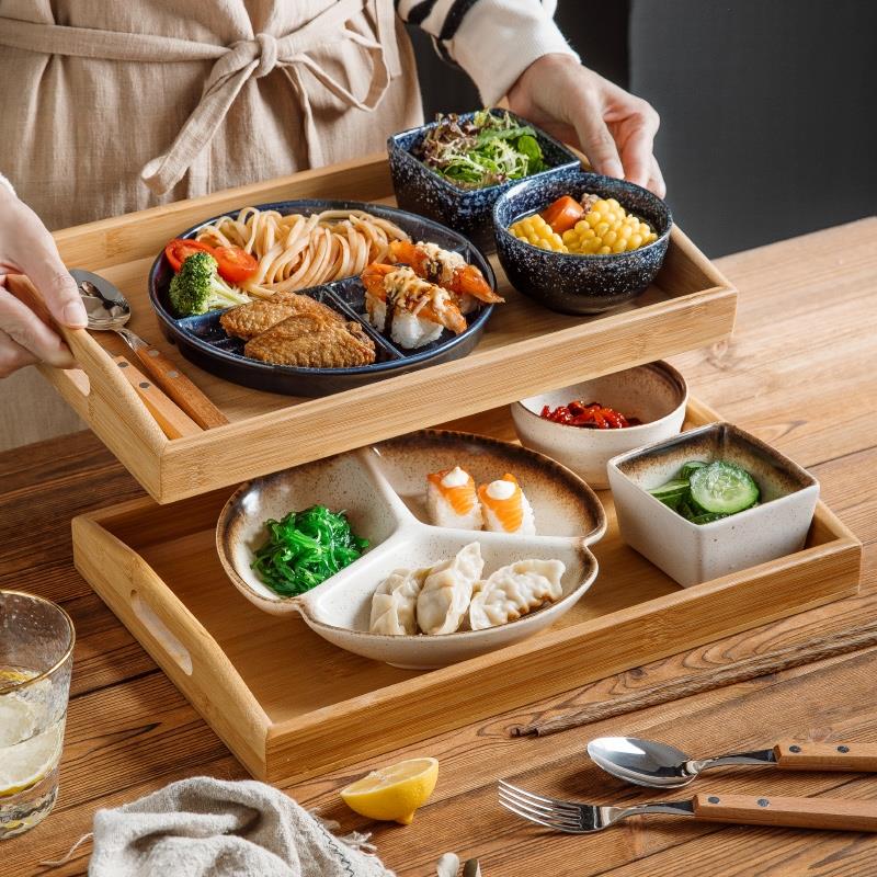 日式一人食餐具分格盘家用早餐盘套装减脂餐盘陶瓷分餐制分隔盘子