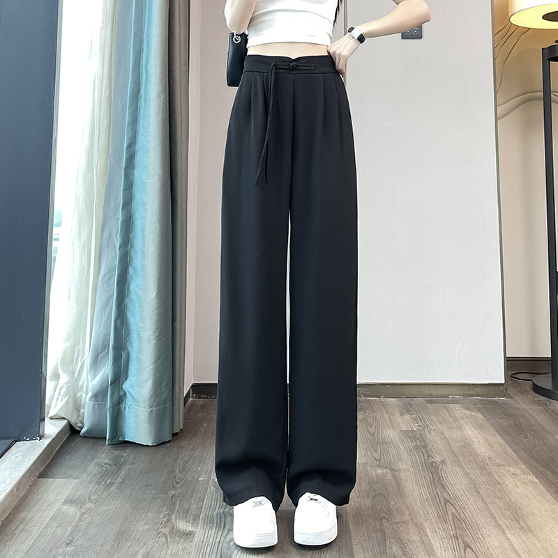 新中式国风阔腿裤子女2024新款春夏冰丝薄款高腰垂感窄版西装裤子