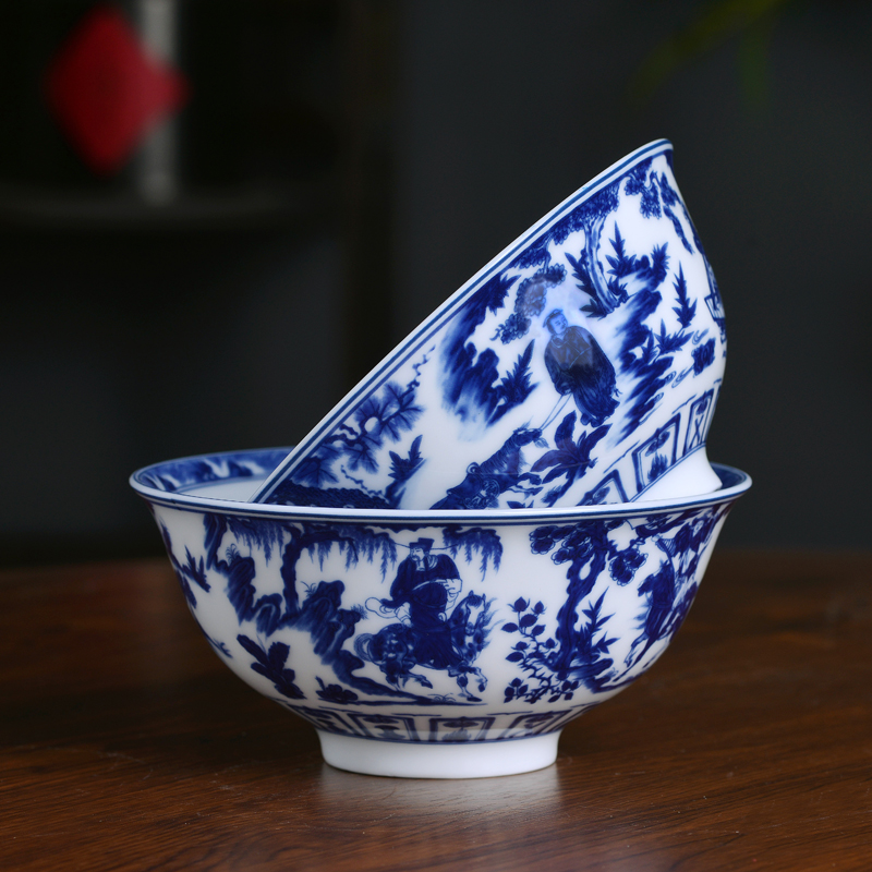 景德镇仿古元代青花瓷碗中式家用高温陶瓷餐具米饭碗加厚大汤面碗
