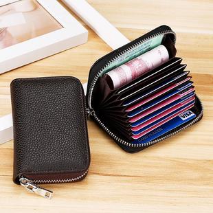 防磁RFID头层牛皮风琴卡包 韩版多色多功能卡套 男女通用款零钱包
