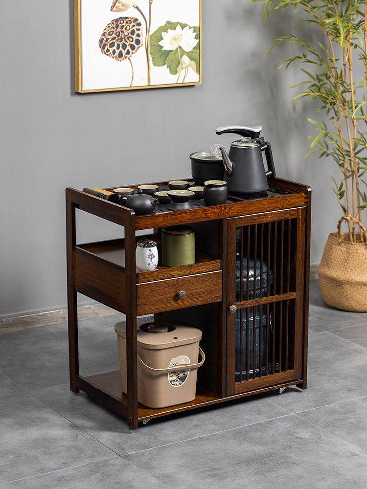 实木茶水柜移动带轮烧水柜简约茶台电磁炉自动上水中式立式置物柜