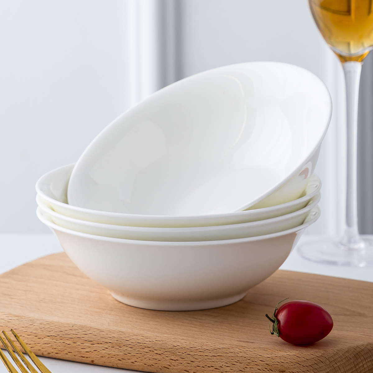 景德镇釉下纯白骨瓷餐具家用大号汤碗6/7英寸斗碗陶瓷米饭碗面碗
