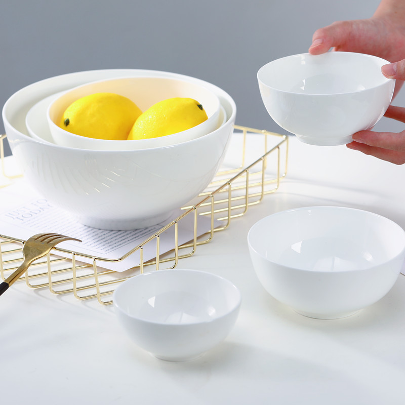 碗家用纯白骨瓷简约风陶瓷大号面碗高温中式碗可微波可定制釉下彩