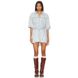 Free People Jenny Denim Tunic Dress In Light Indigo Comborev